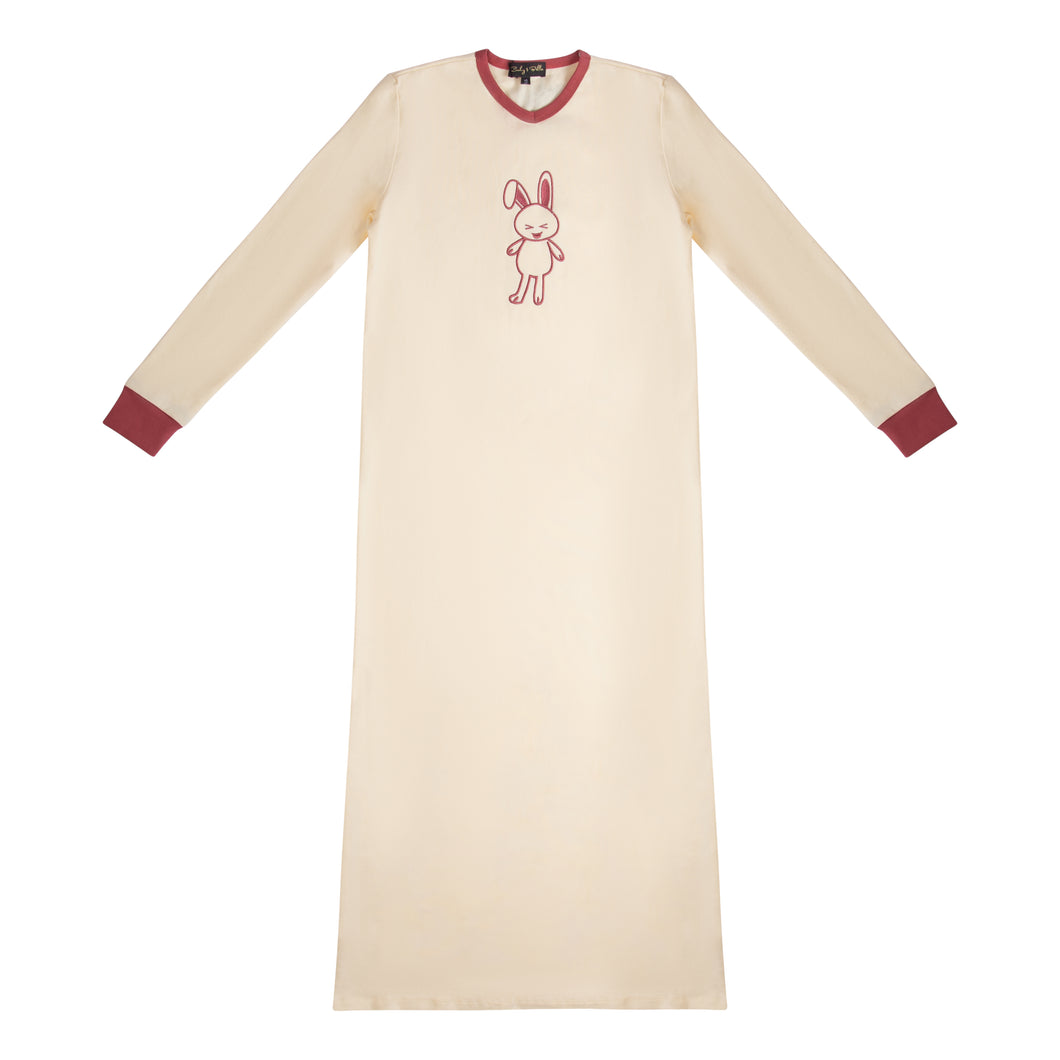 Nightgown For Girls |  Ivory Pink Bunny Nightgown
