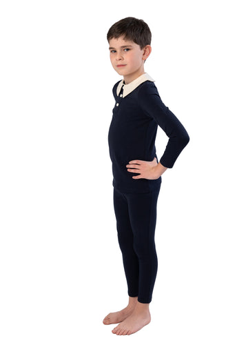Pajamas For Kids | Navy Classy Heavy Cotton Hot With Ivory Collar