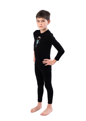 Pajamas For Kids | Black Classy Heavy Cotton Embroidered Boy Doll