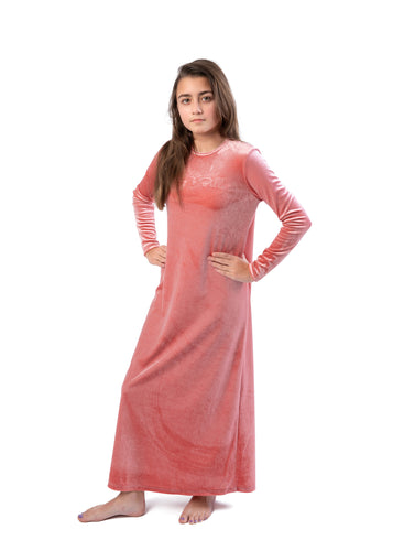 Nightgown For Girls |  Pink Classy Heavy Cotton Velour With Embroidery