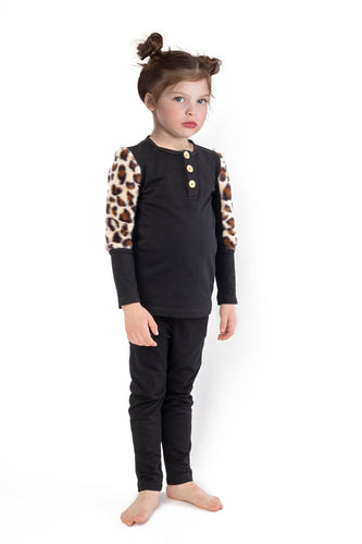 Night Shirt For Kids | Black Classy Heavy Cotton Leopard Fur