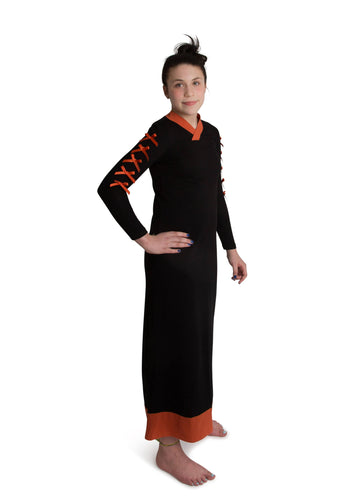 Nightgown For Kids | Black & Rust Classy Soft Cotton Bow