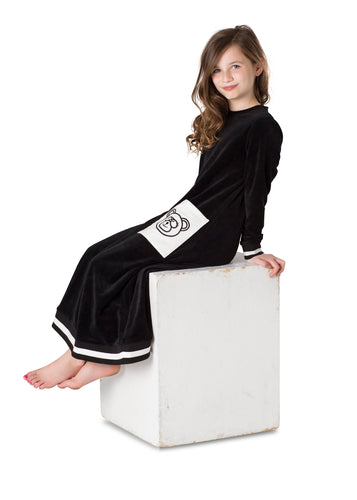 Nightgown For Girls | Black Classy heavy Cotton Velour With White Pocket