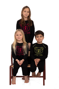 Pajamas For Kids | Black Classy Heavy Cotton Olive Green Embroidered Bear