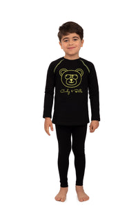 Pajamas For Kids | Black Classy Heavy Cotton Olive Green Embroidered Bear