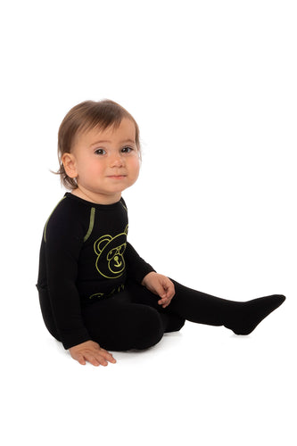 Stretchie For Baby | Black Classy Heavy Cotton Olive Green Embroidered Bear