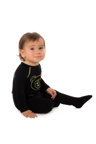 Stretchie For Baby | Black Classy Heavy Cotton Olive Green Embroidered Bear