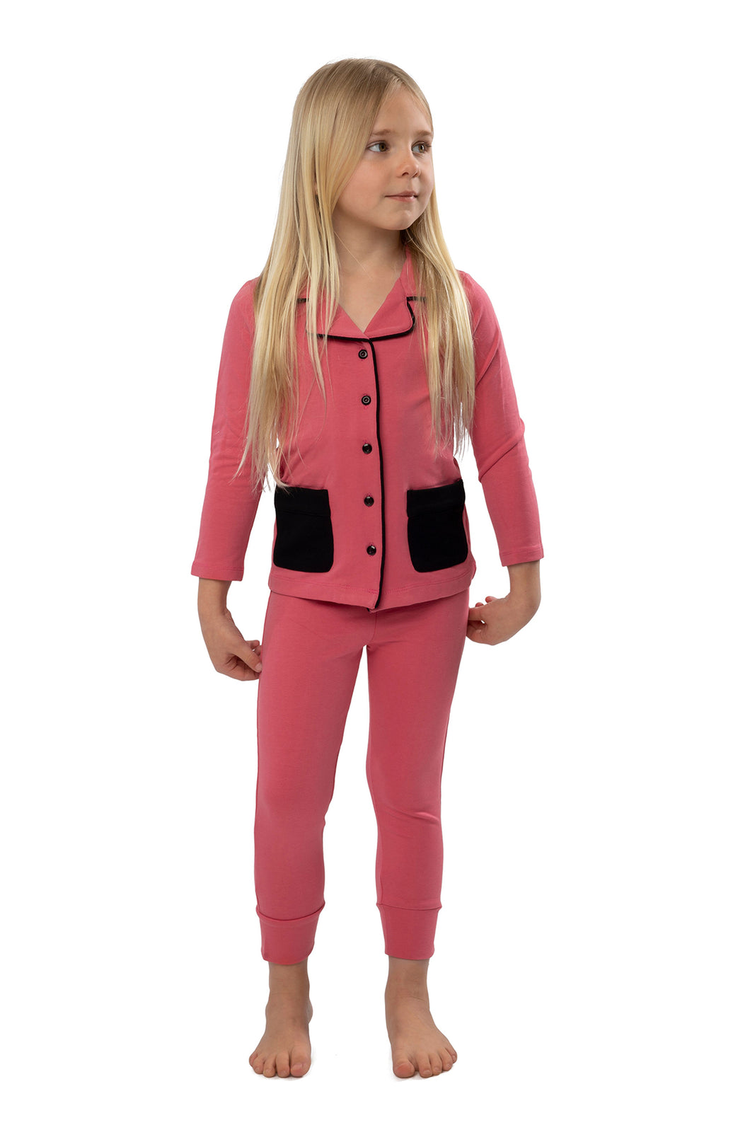 Pajamas For Kids | Pink Classy Heavy Cotton Button Front