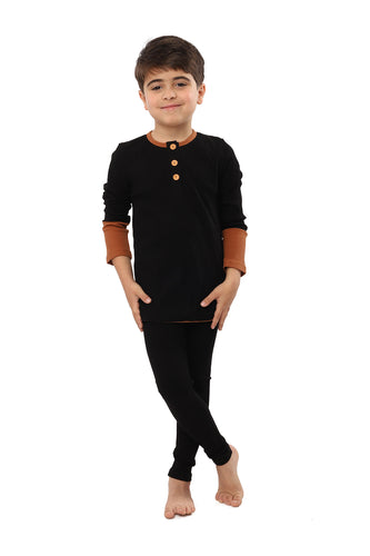 Pajamas For Kids | Black & Brown Classy Ribbed